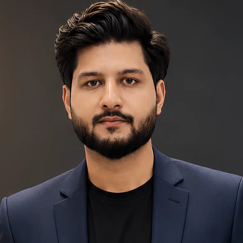 Sameed Abid, business operations and automation professional, in a navy three-piece suit